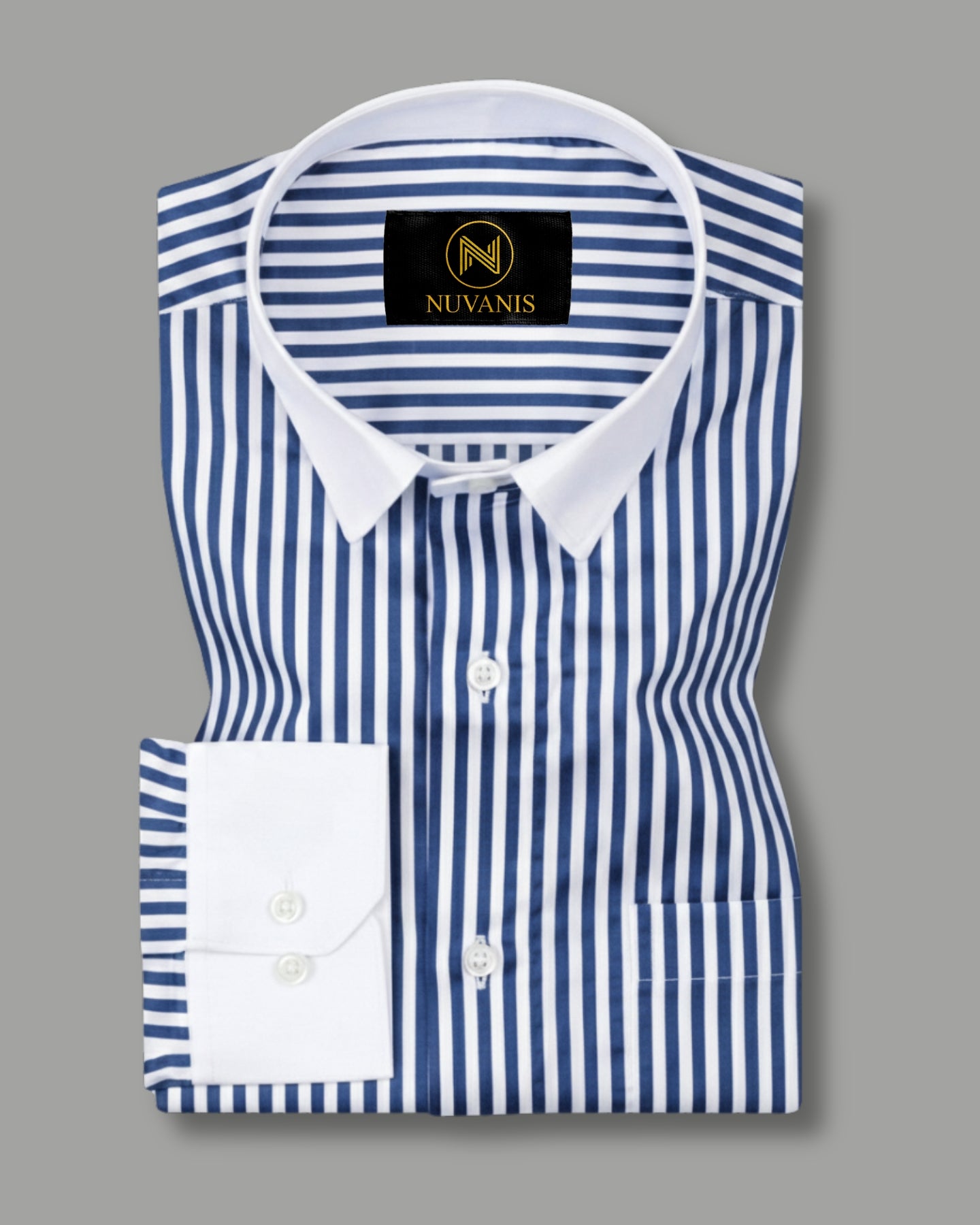 Blue And White Cuff Collar Striped Printed Shirt