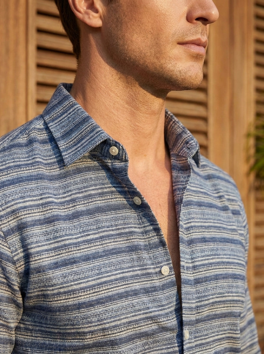Blue Stripe Pattern Printed Designer Full Sleeve Shirt