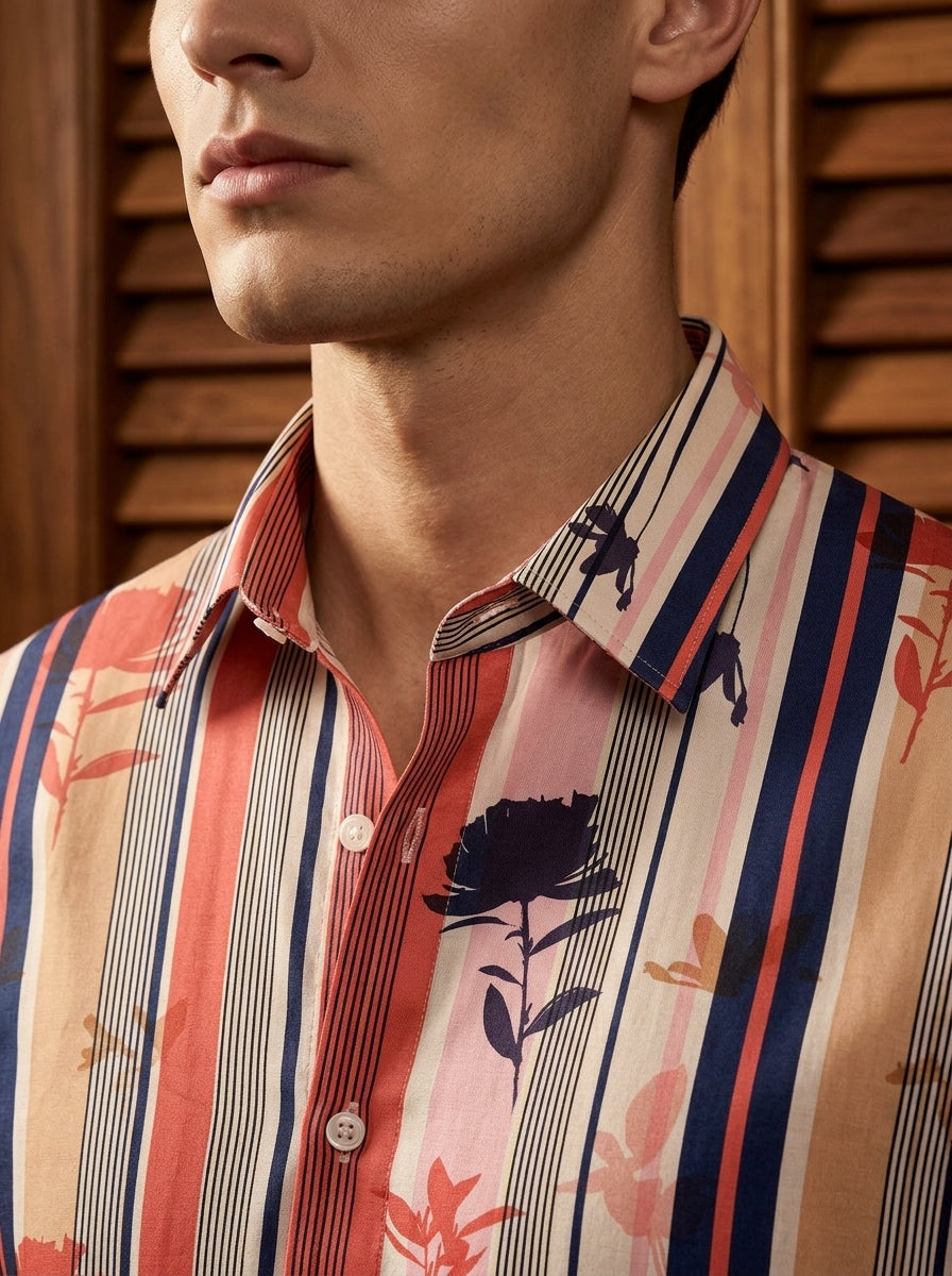 Pink And Blue Striped Printed Designer Full Sleeve Shirt