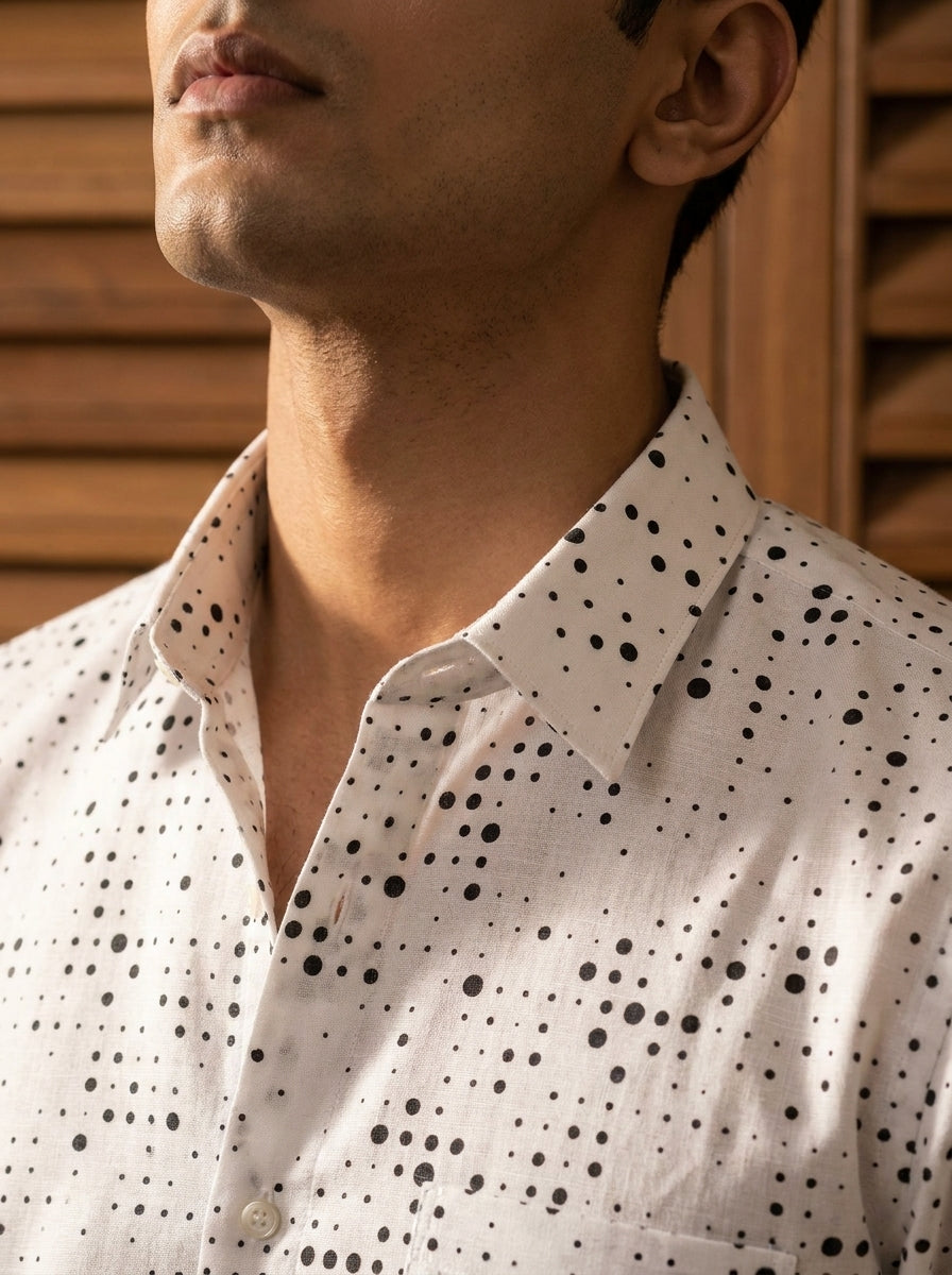 White And Black Abstract Dot Printed Full Sleeve Shirt