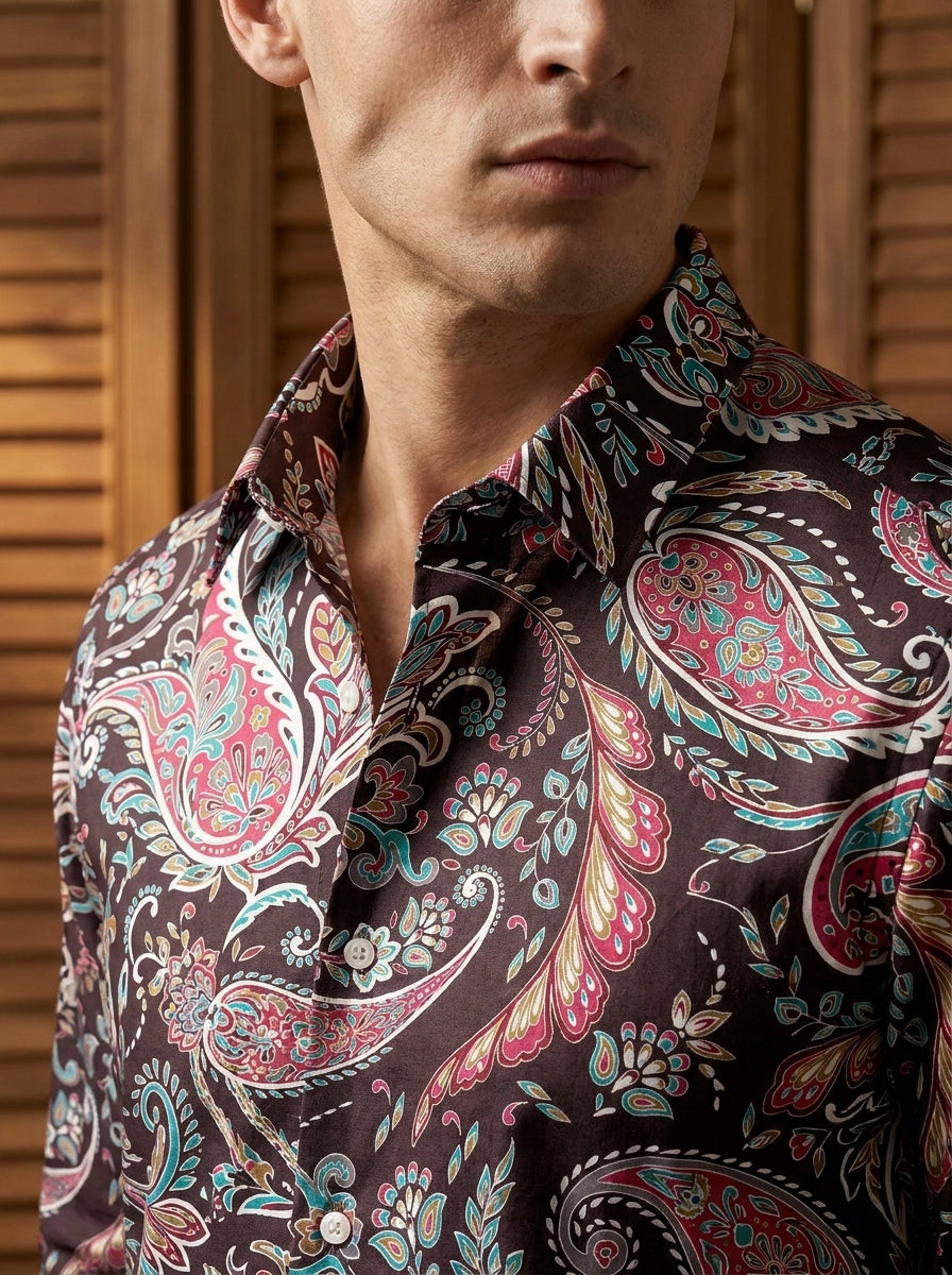 Brown Paisley Printed Full Sleeve Shirt