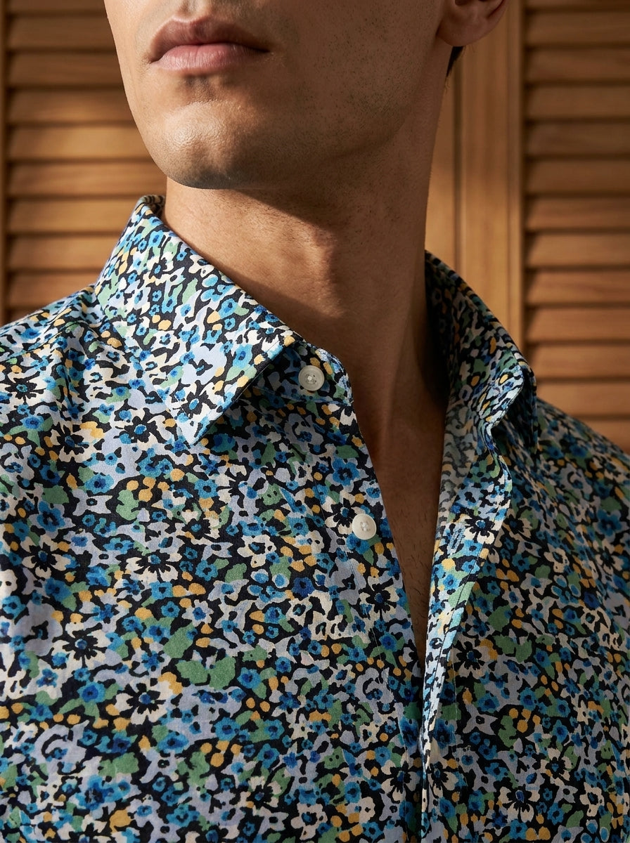 Blue Floral Printed Full Sleeve Shirt