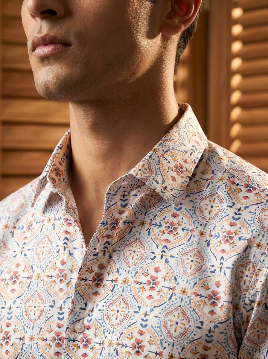 White Printed Full Sleeve Shirt