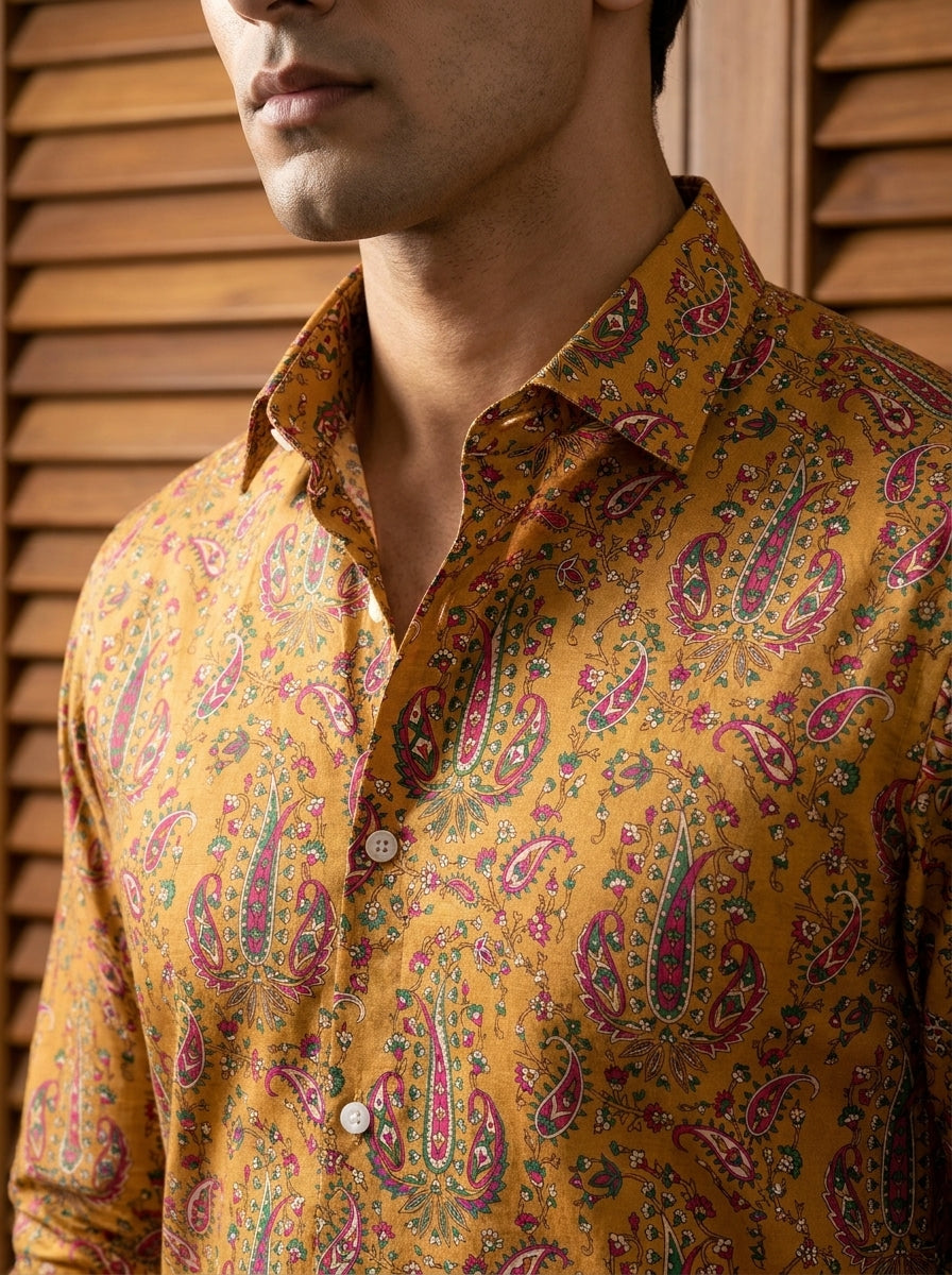 Mustard Paisley Printed Full Sleeve Shirt