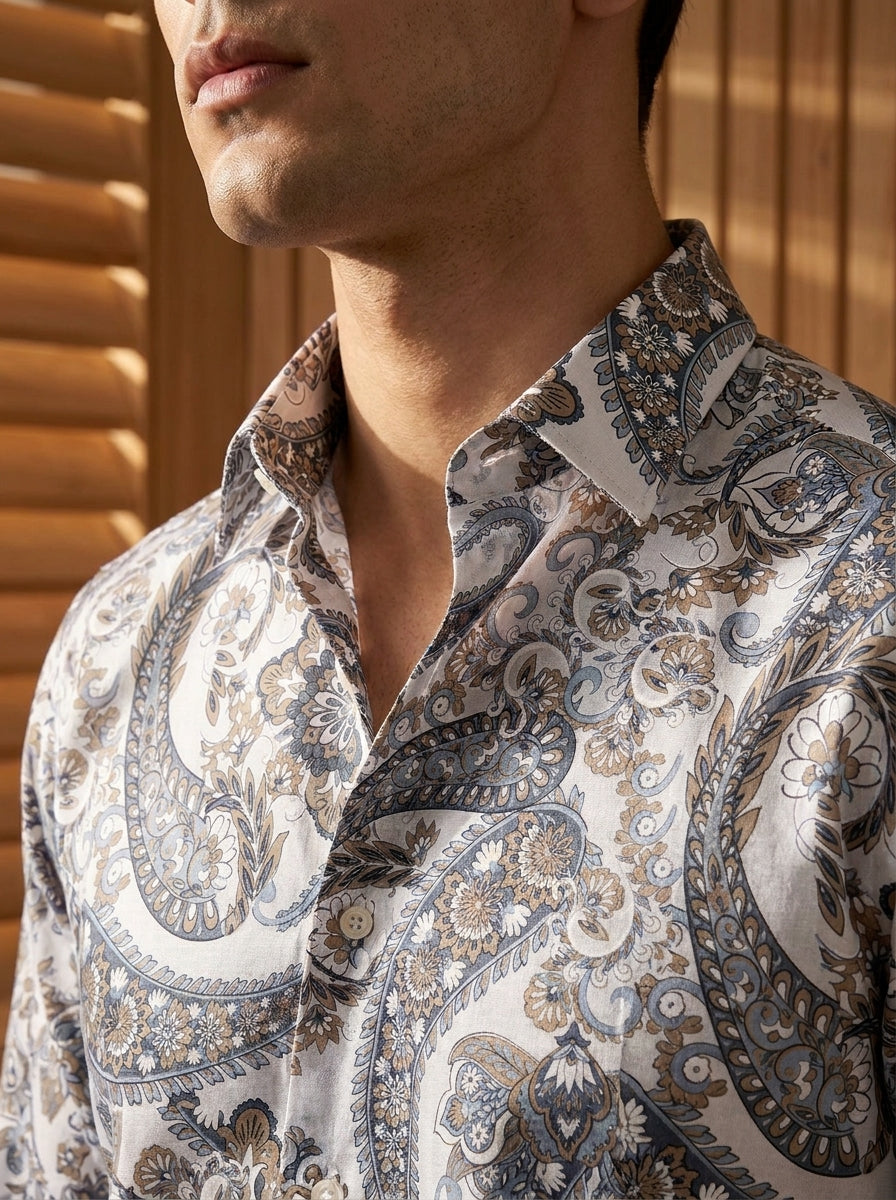 Grey Paisley Printed Full Sleeve Shirt
