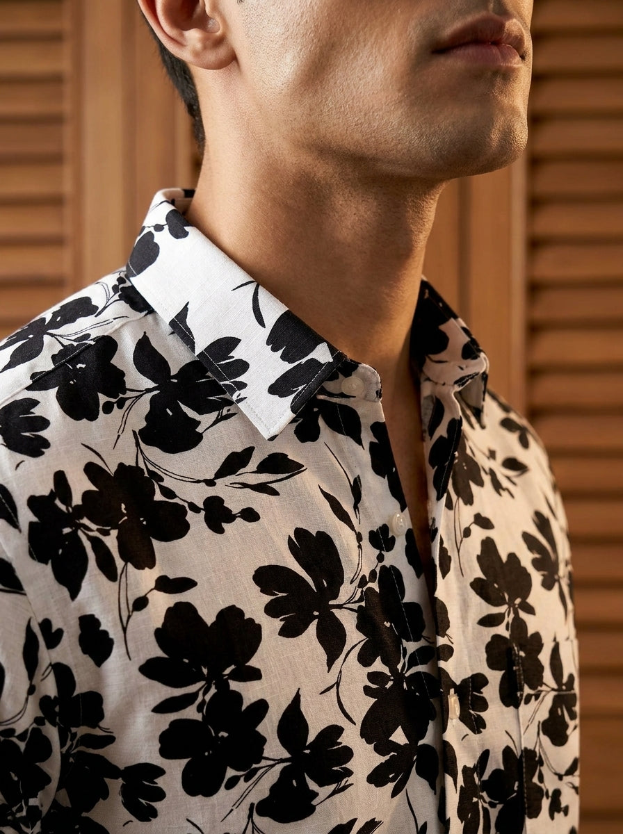 Black Flower Printed Full Sleeve Shirt