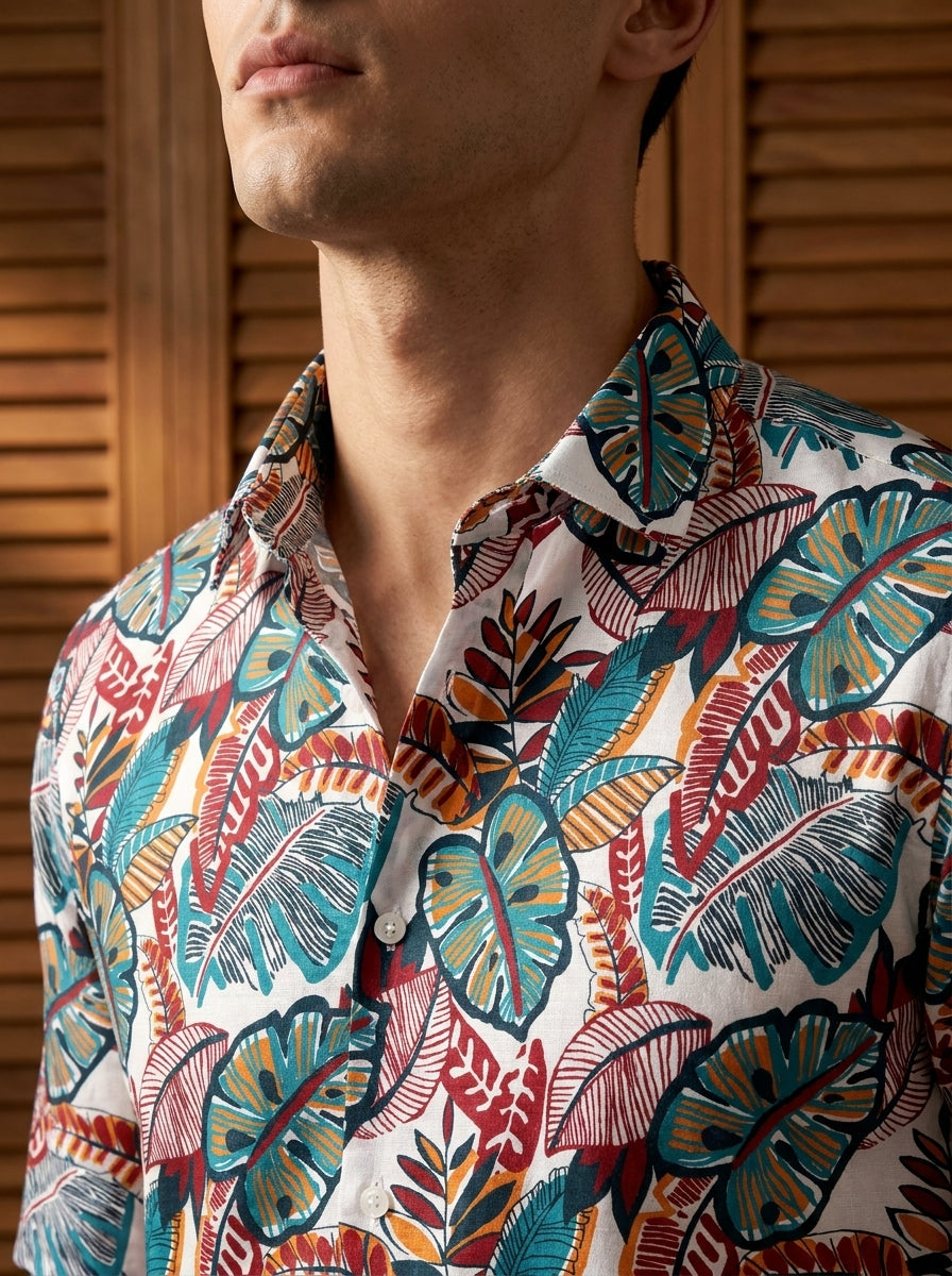 Red And Green Flower Printed Full Sleeve Shirt