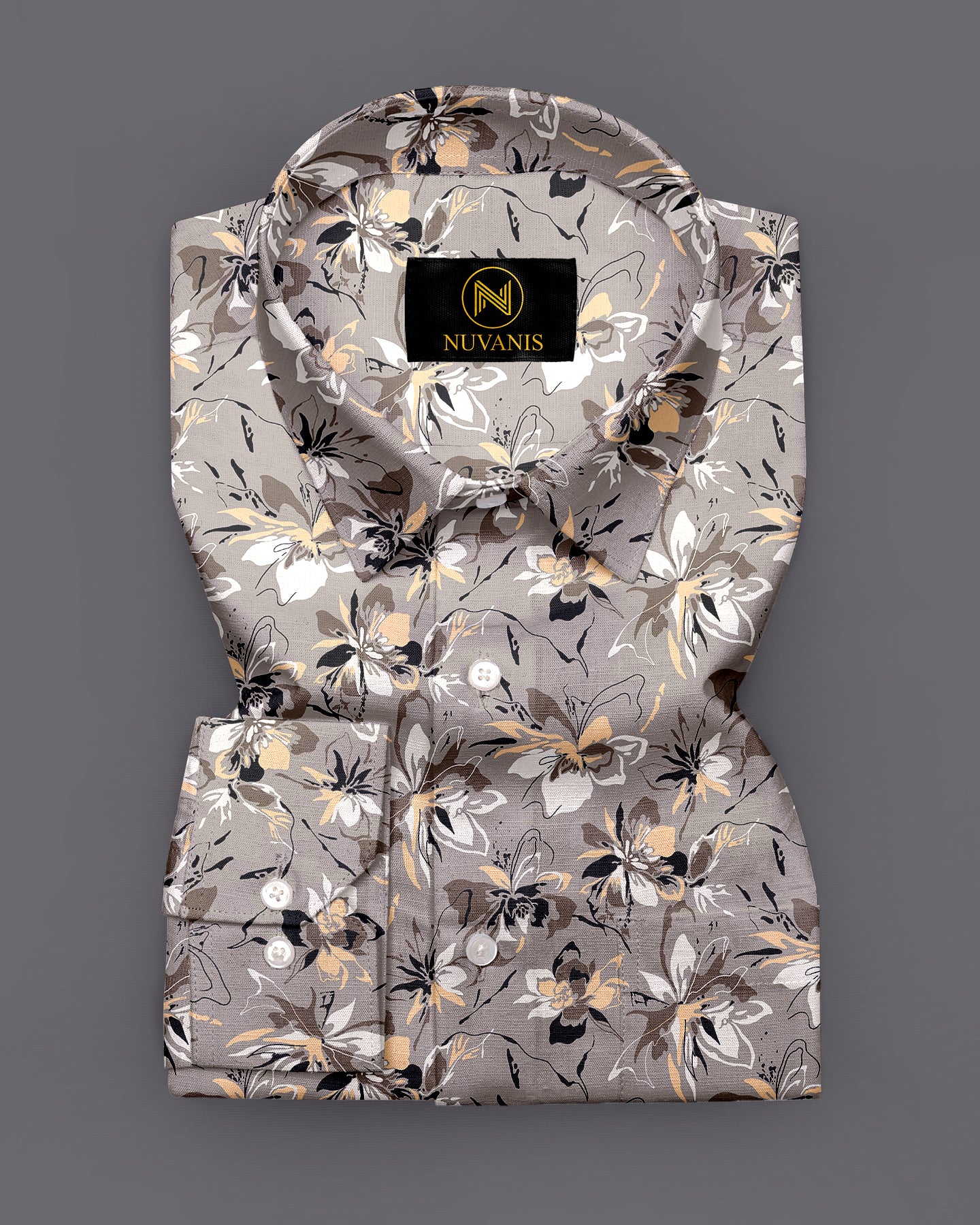 Light Grey Flower Printed Full Sleeve Shirt