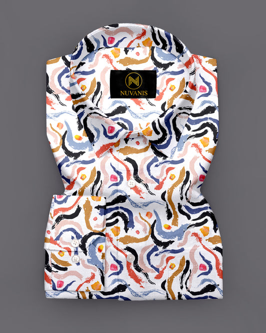 White Wave Printed Full Sleeve Shirt