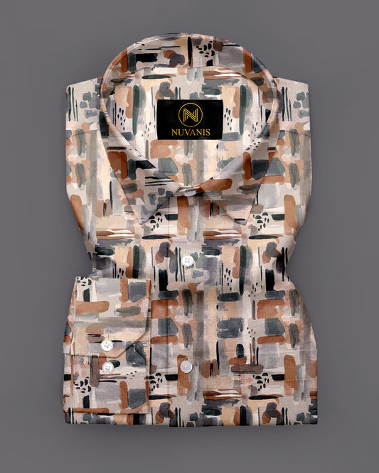 Brown Abstract Printed Full Sleeve Shirt