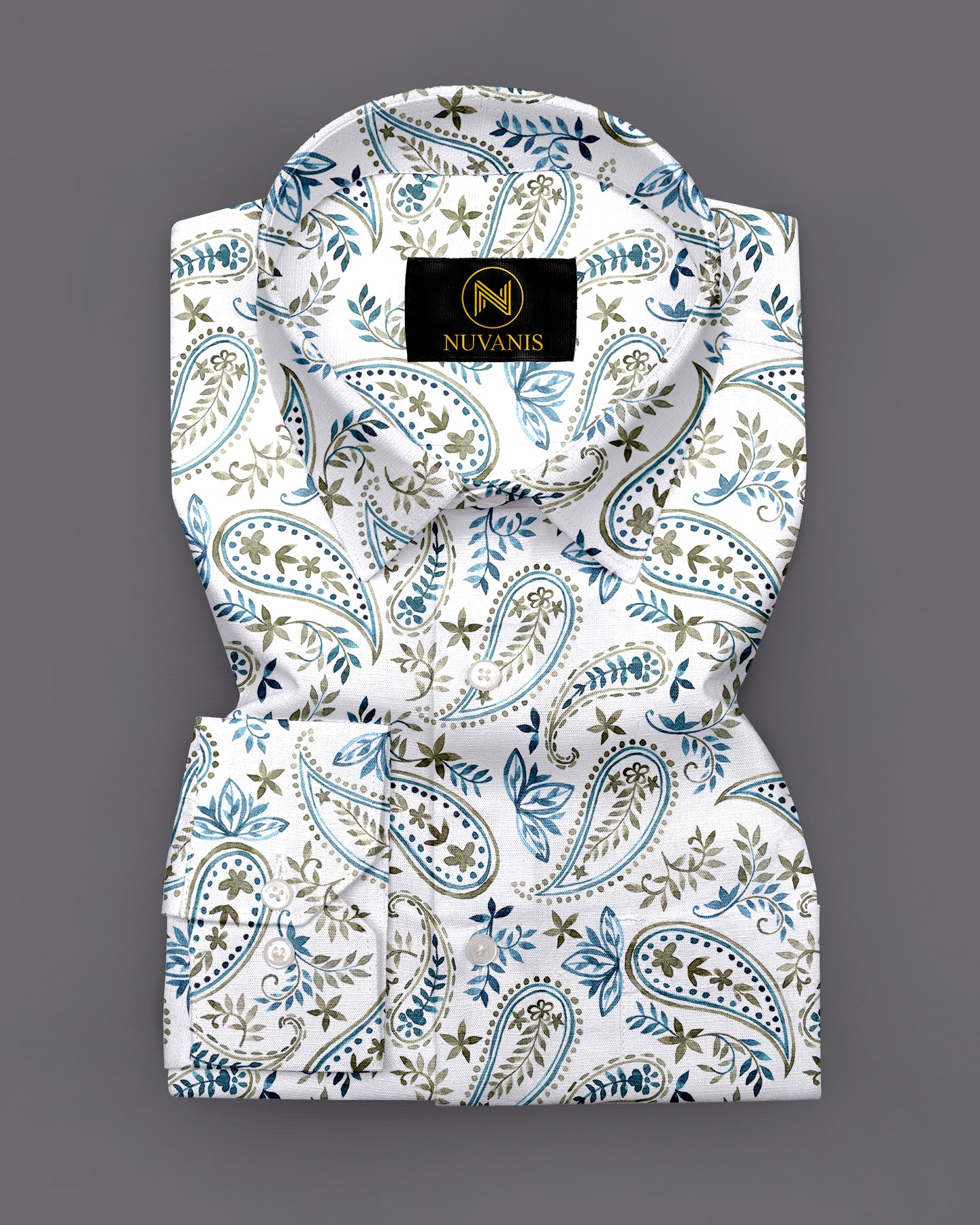 White Paisley Printed Full Sleeve Shirt