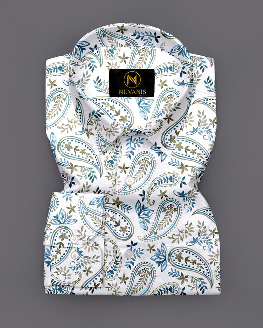 White Paisley Printed Full Sleeve Shirt