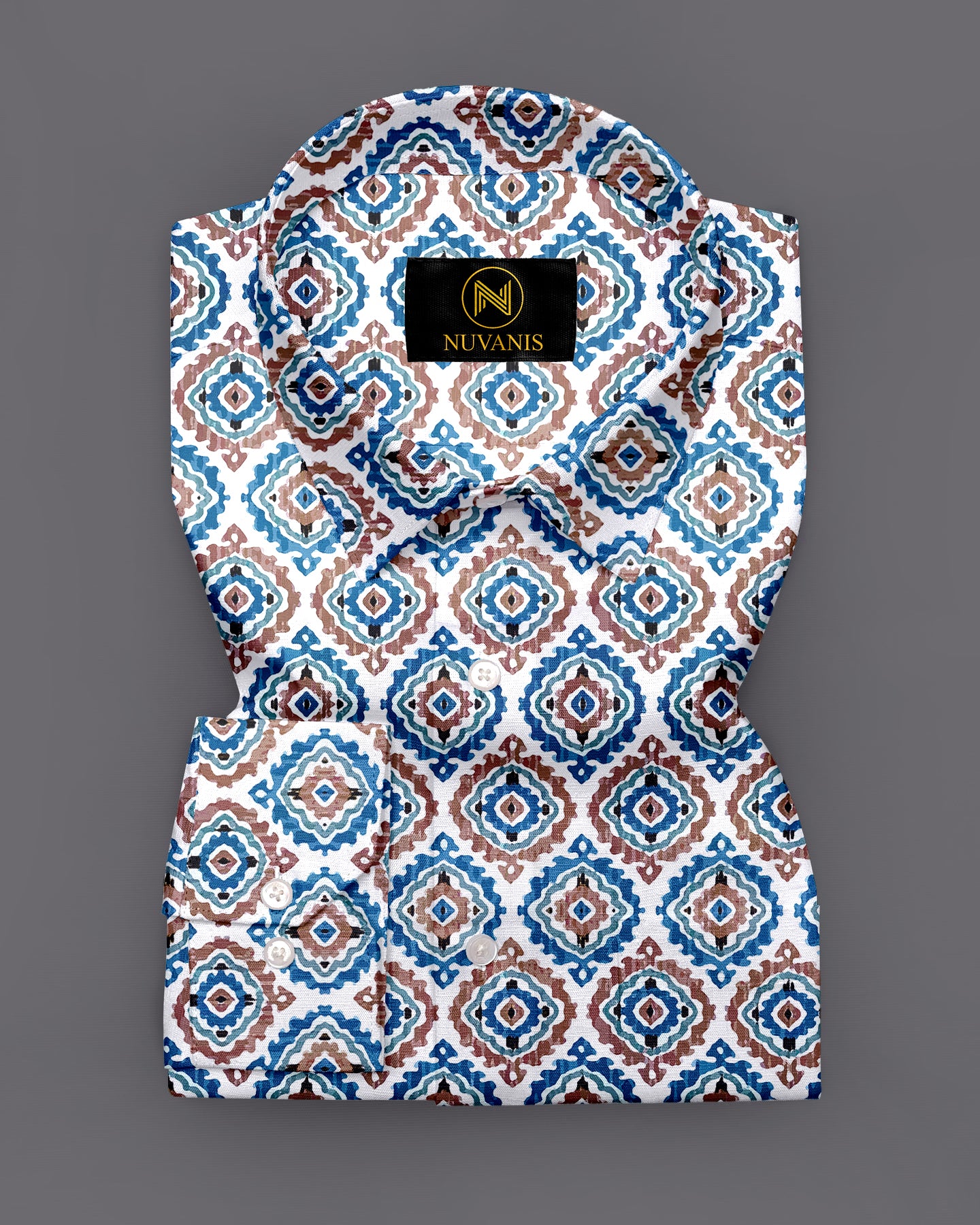 White Ethnic Printed Full Sleeve Shirt