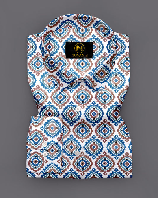 White Ethnic Printed Full Sleeve Shirt