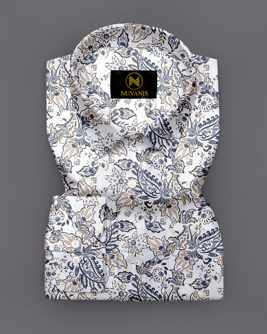 White Flower Printed Full Sleeve Shirt