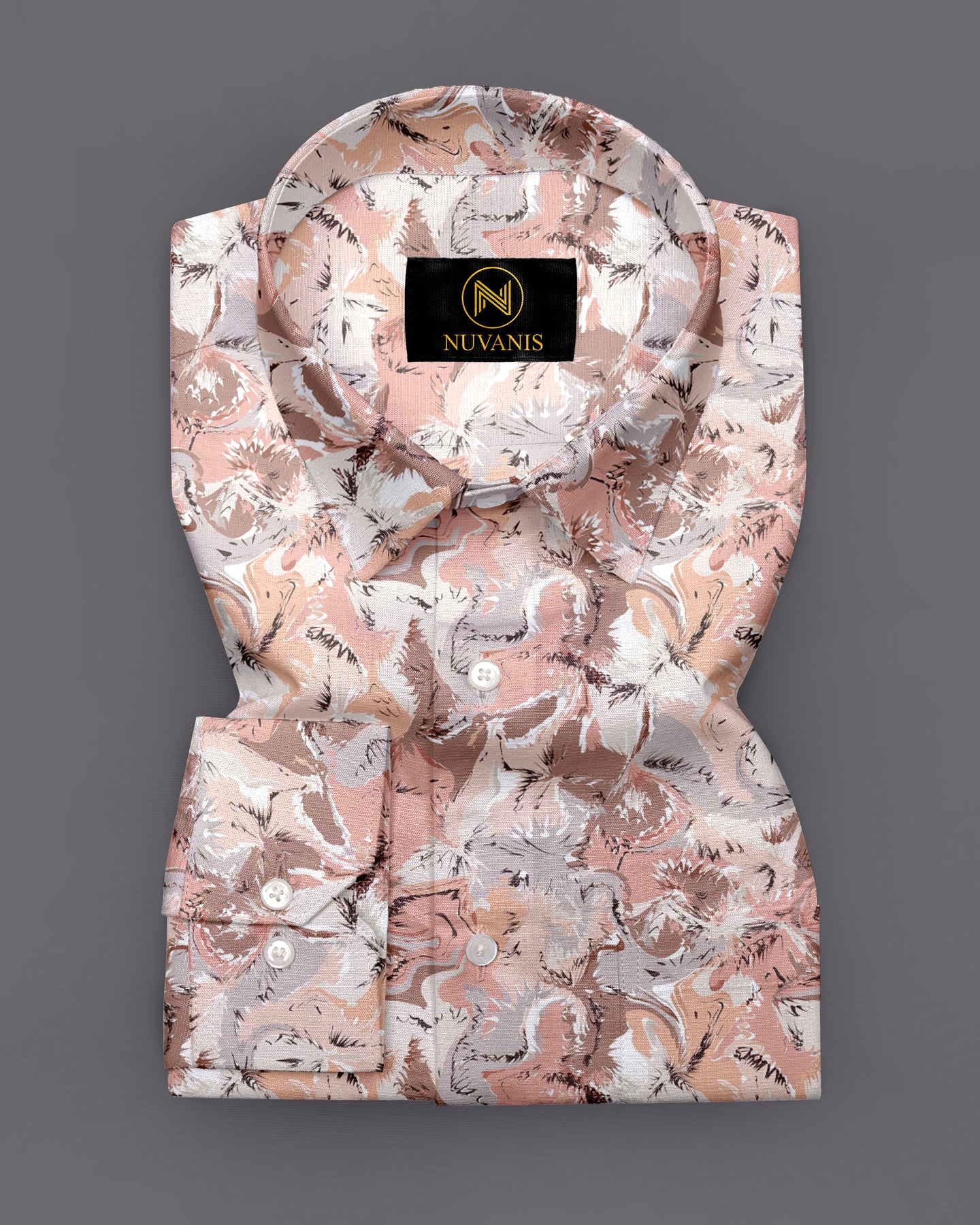 Peach Flower Printed Full Sleeve Shirt
