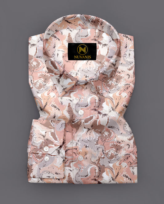 Peach Flower Printed Full Sleeve Shirt