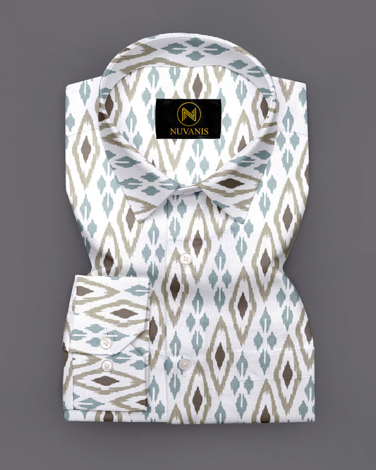 White ikkat Printed Full Sleeve Shirt