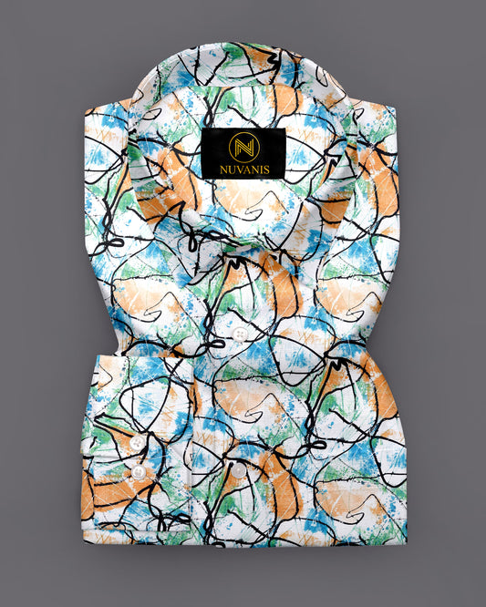 Sky And Orange Printed Full Sleeve Shirt