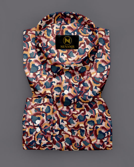 Marron And Grey Printed Full Sleeve Shirt