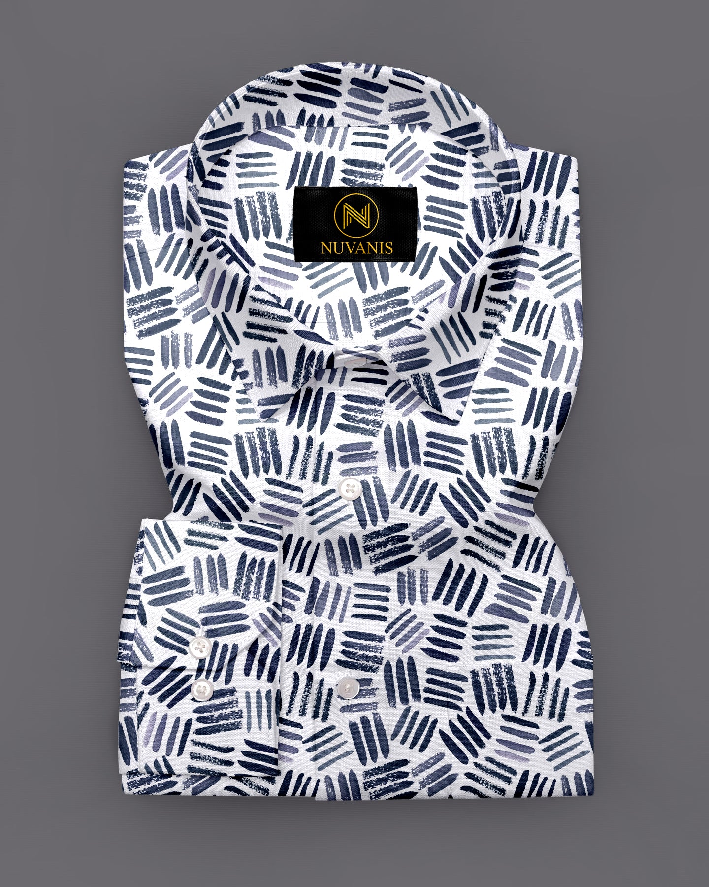 White And Navy Printed Full Sleeve Shirt