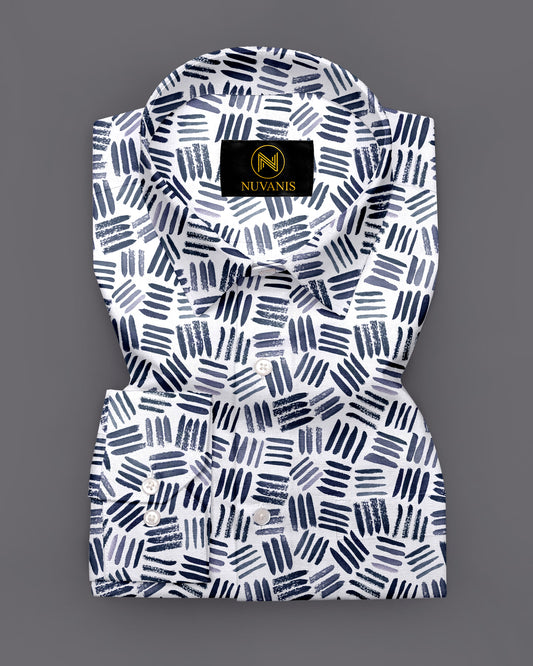 White And Navy Printed Full Sleeve Shirt