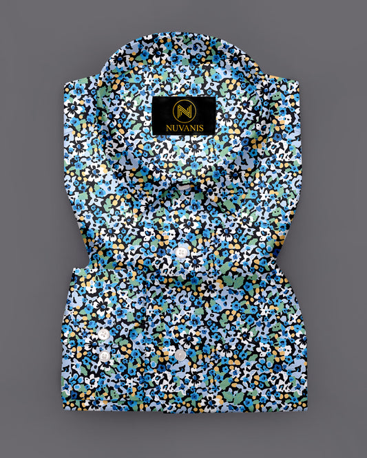 Blue Floral Printed Full Sleeve Shirt