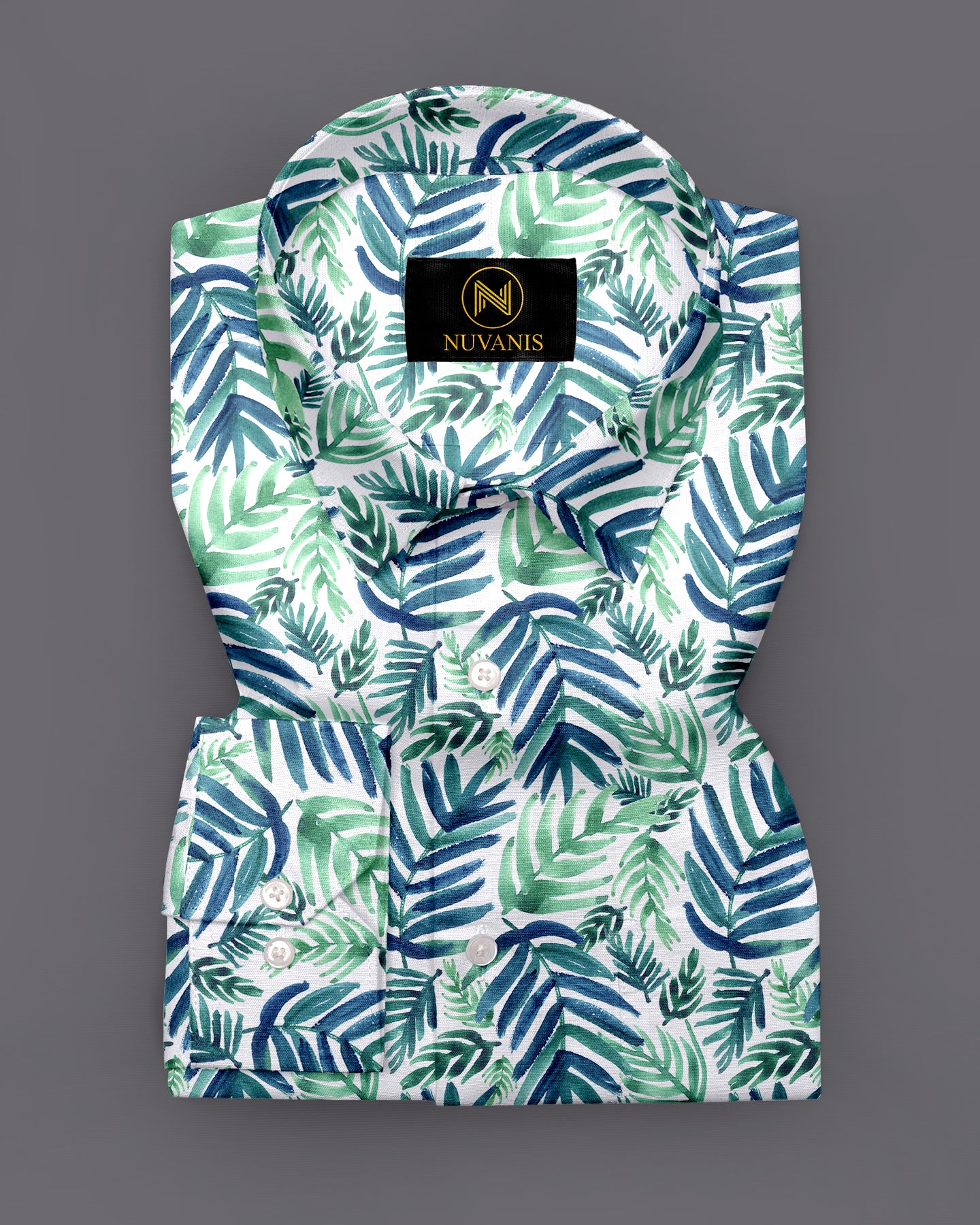 Blue Leaf Printed Full Sleeve Shirt
