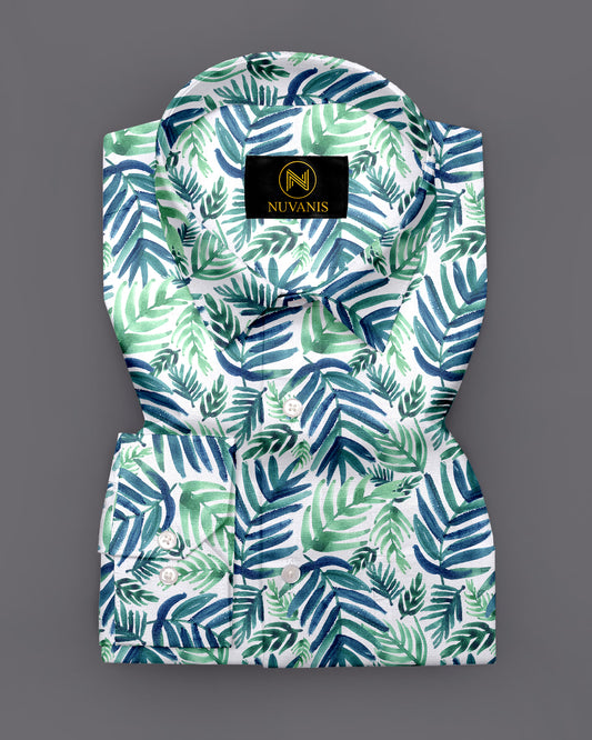 Blue Leaf Printed Full Sleeve Shirt