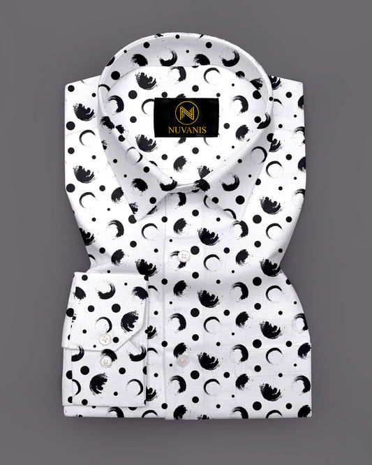 White And Black Printed Full Sleeve Shirt