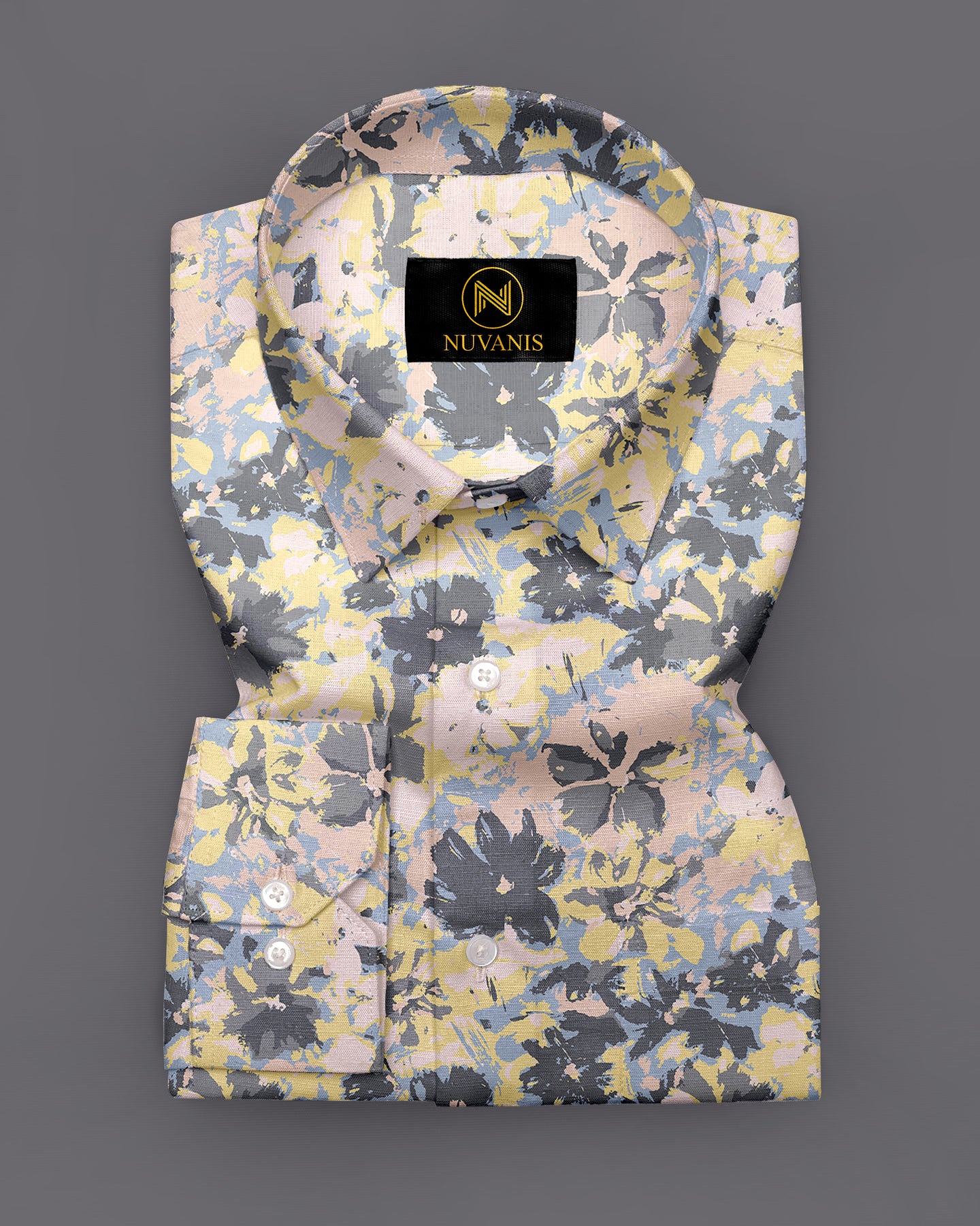 Peach And Grey Printed Full Sleeve Shirt