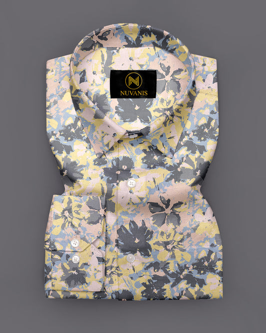 Peach And Grey Printed Full Sleeve Shirt