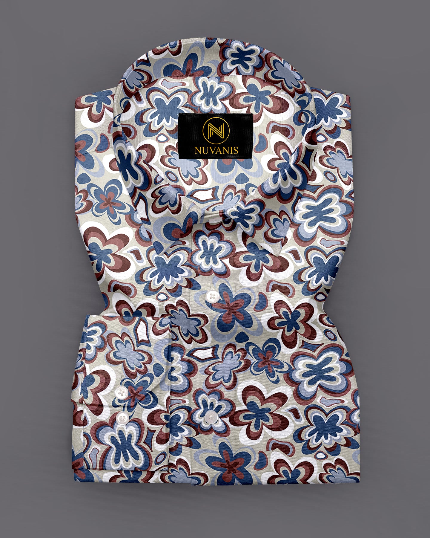 Blue And Brown Floral Printed Full Sleeve Shirt