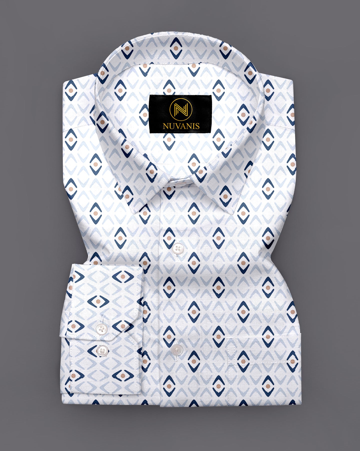 White And Blue Printed Full Sleeve Shirt