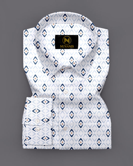 White And Blue Printed Full Sleeve Shirt