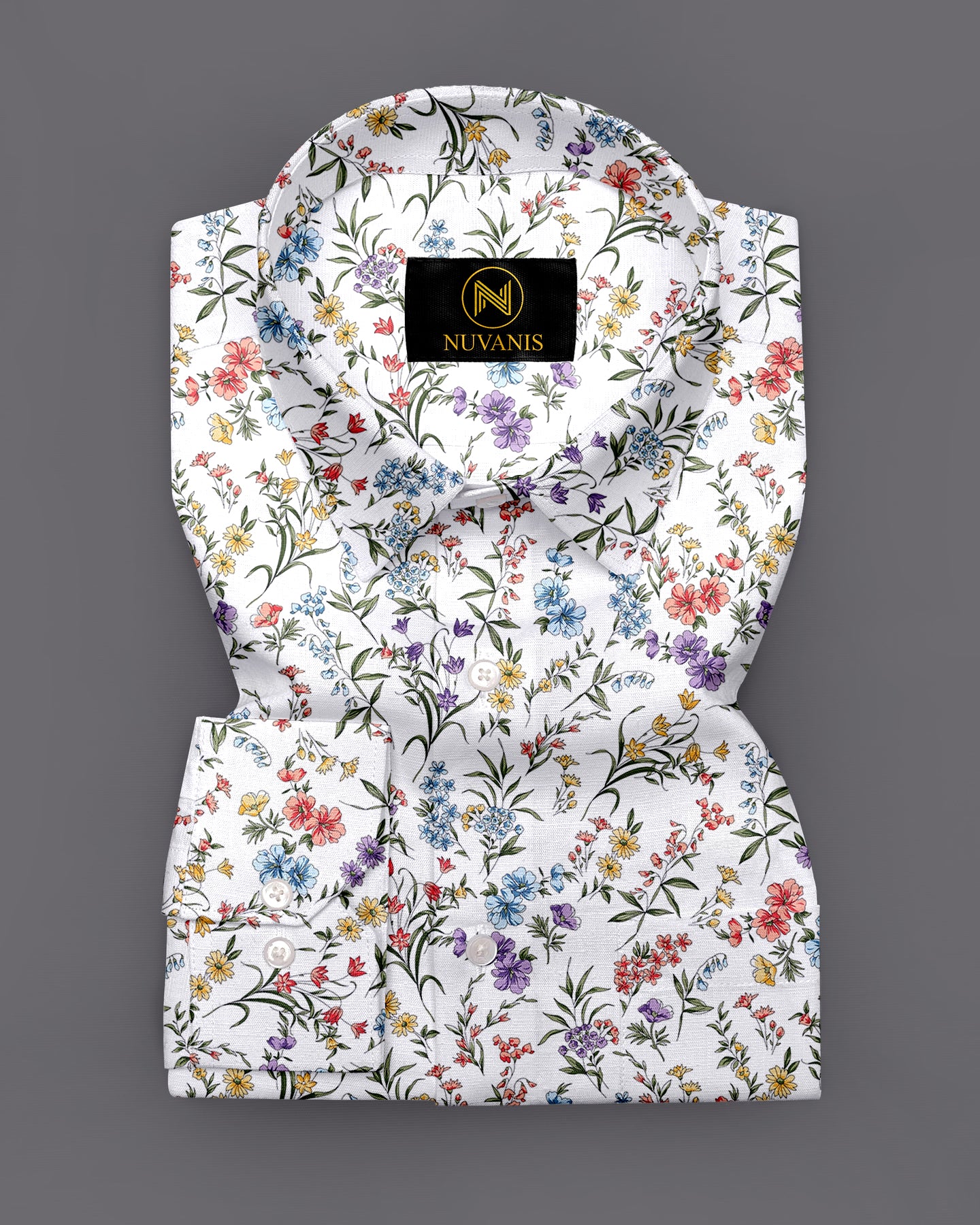 White Leaf And Flower Printed Full Sleeve Shirt
