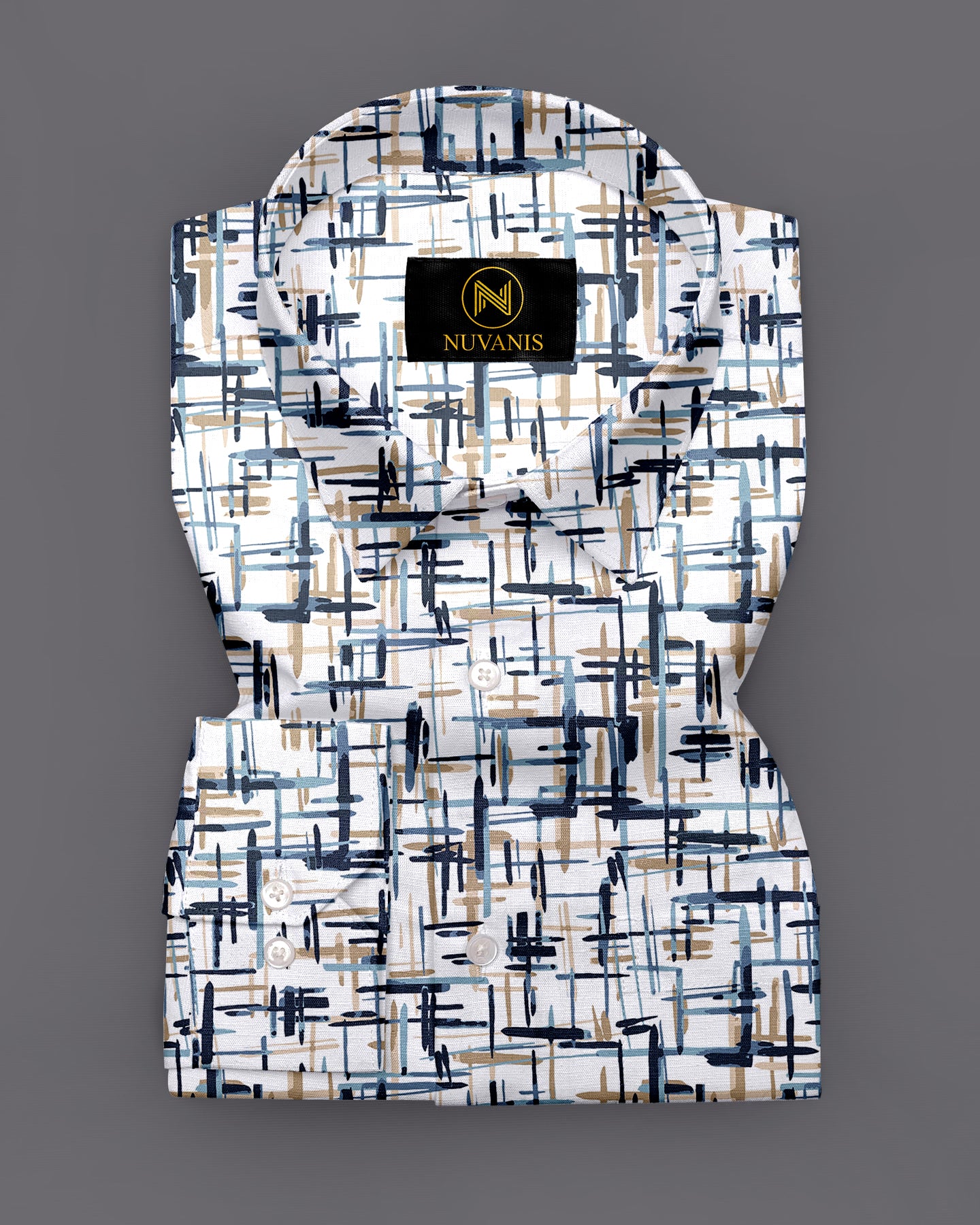 White Abstract Printed Full Sleeve Shirt