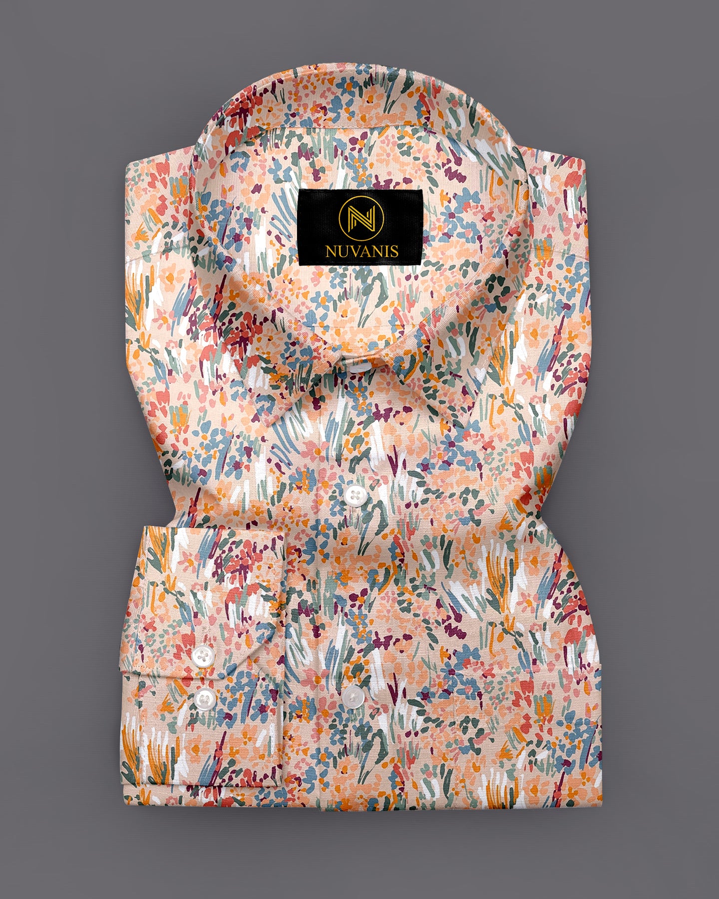 Orange Flower Printed Full Sleeve Shirt