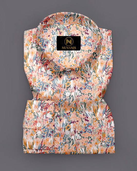 Orange Flower Printed Full Sleeve Shirt