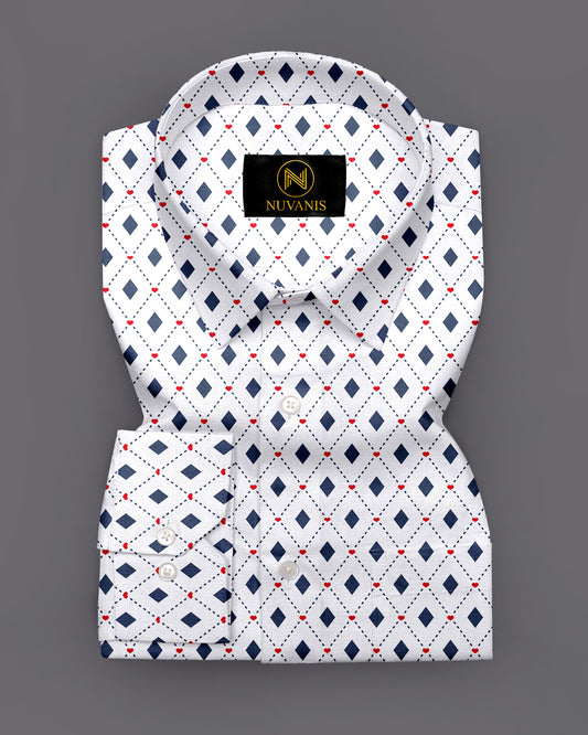 White And Blue Printed Full Sleeve Shirt