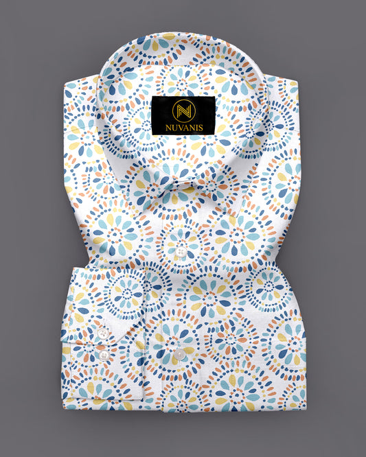 White Round Printed Full Sleeve Shirt