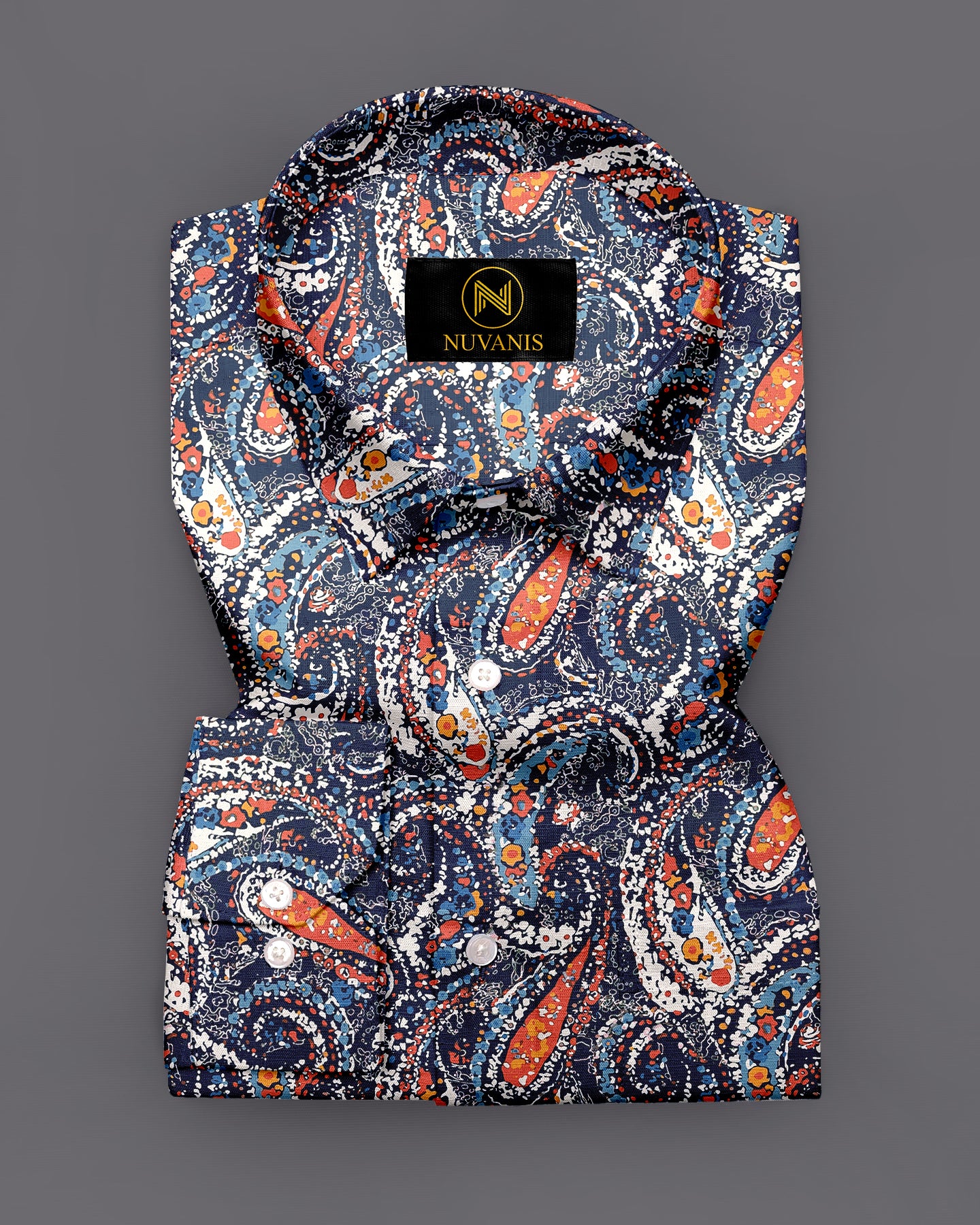 Navy Blue Paisley Printed Full Sleeve Shirt