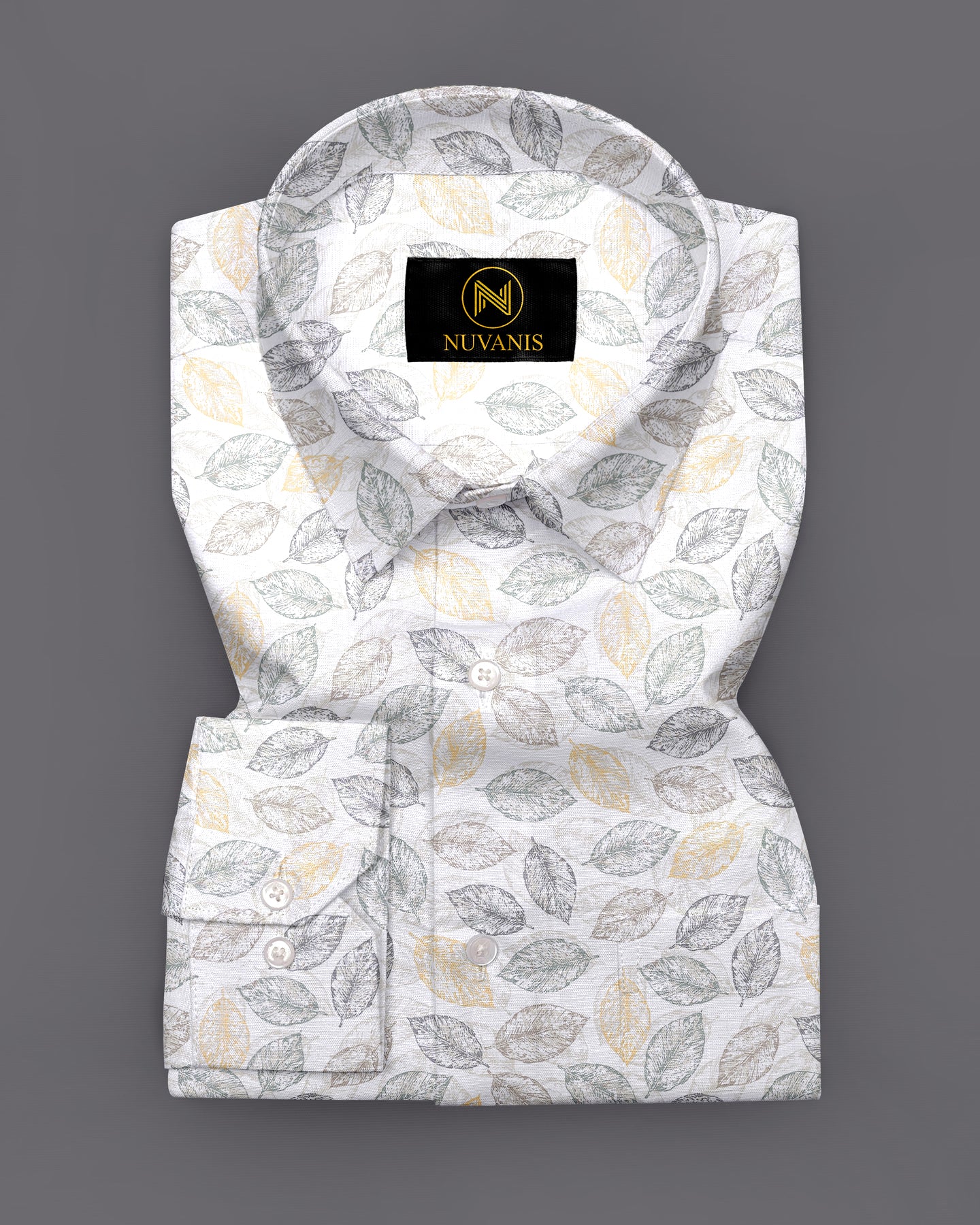 White Leaf Printed Full Sleeve Shirt