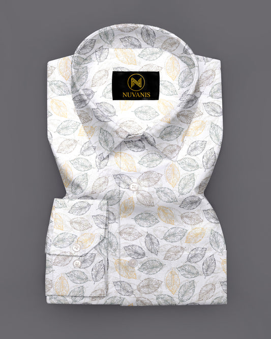 White Leaf Printed Full Sleeve Shirt