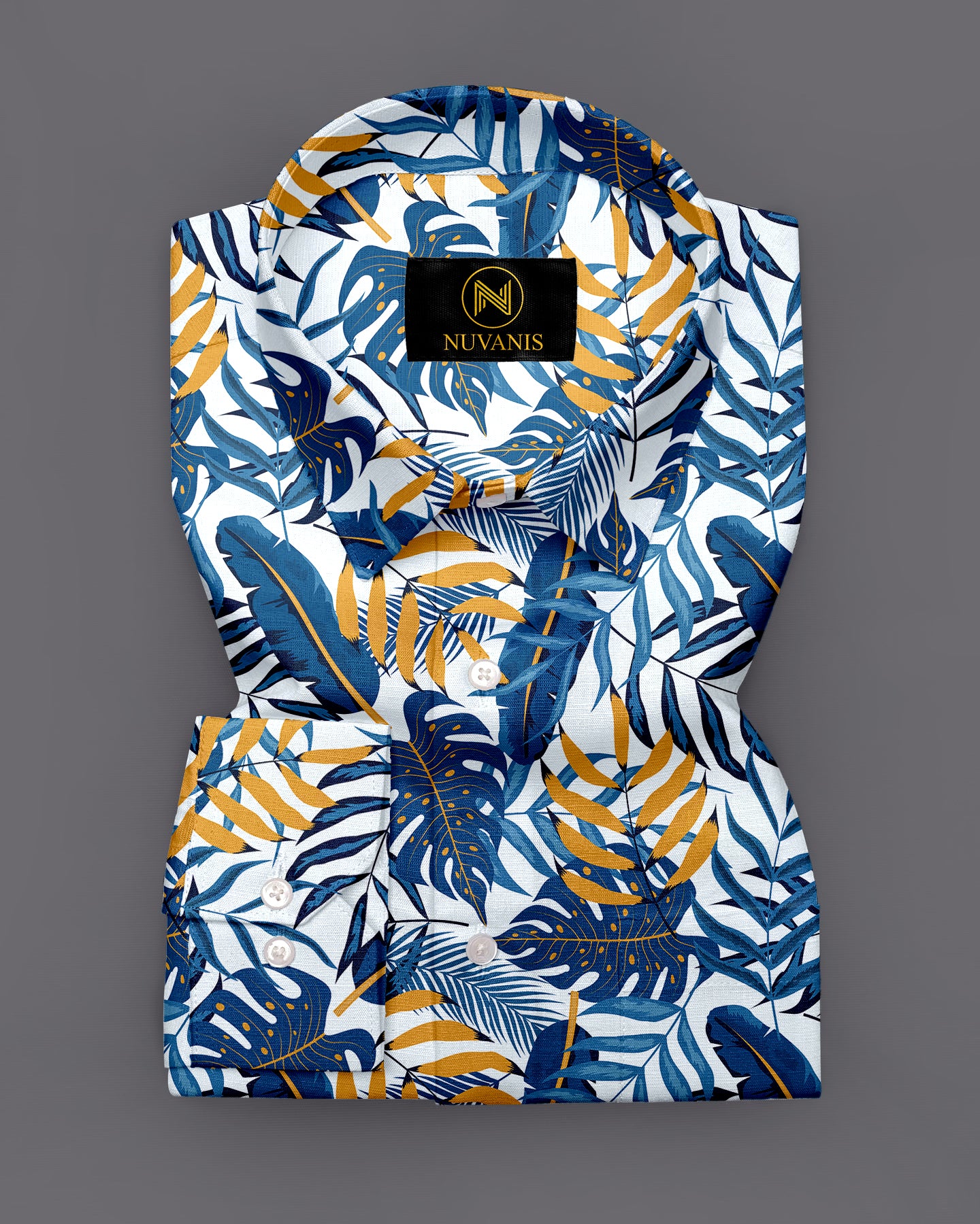 Blue Leaf Printed Full Sleeve Shirt