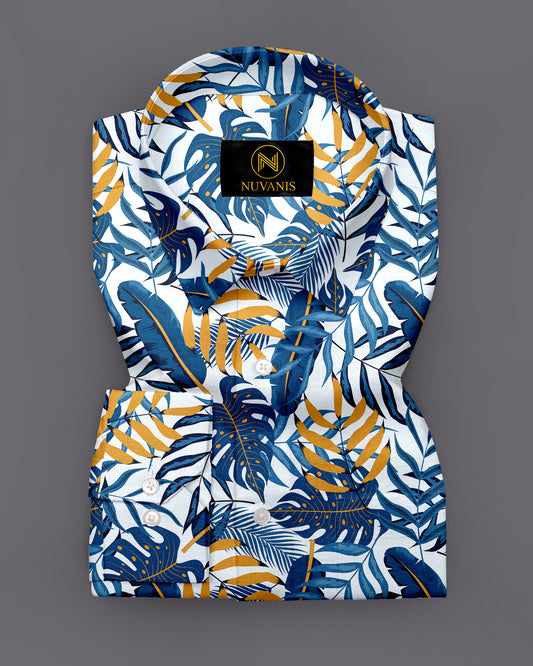 Blue Leaf Printed Full Sleeve Shirt