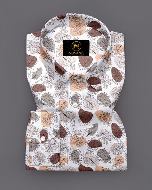 Brown Leaf Printed Full Sleeve Shirt