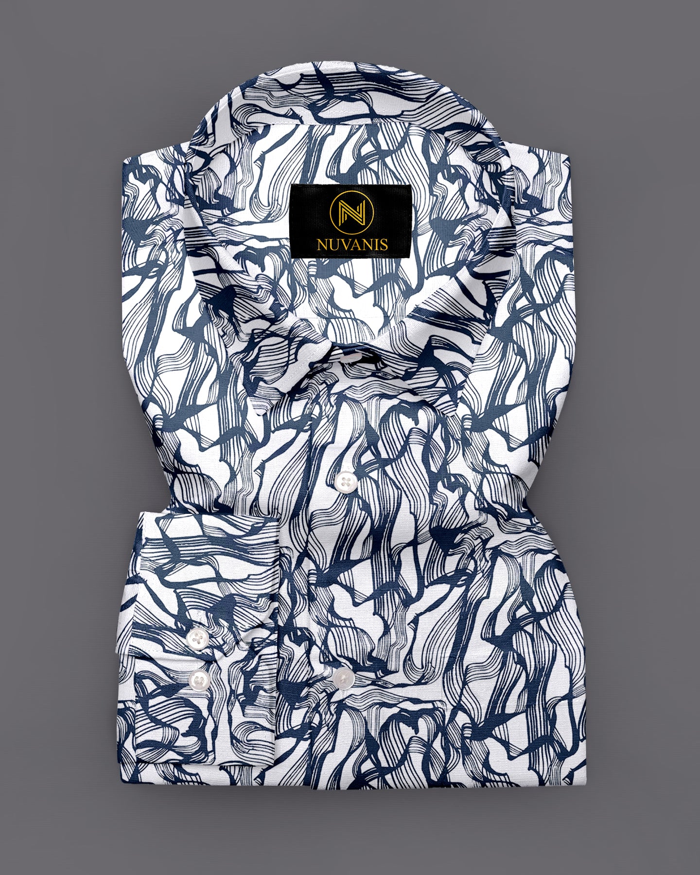 Navy Blue Wave Printed Full Sleeve Shirt