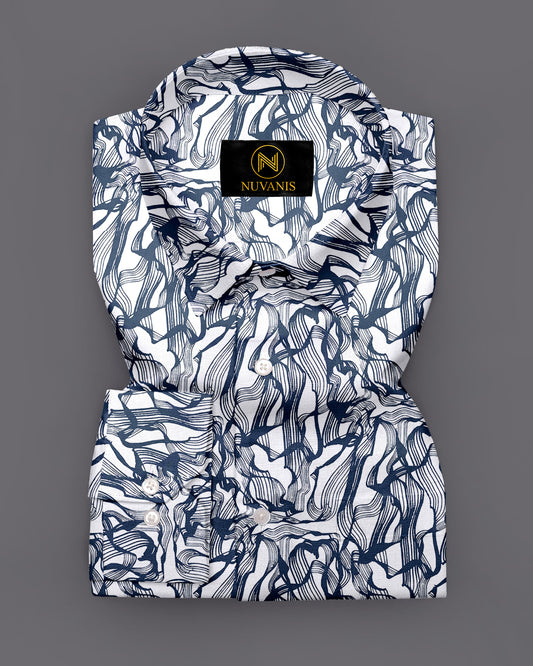 Navy Blue Wave Printed Full Sleeve Shirt