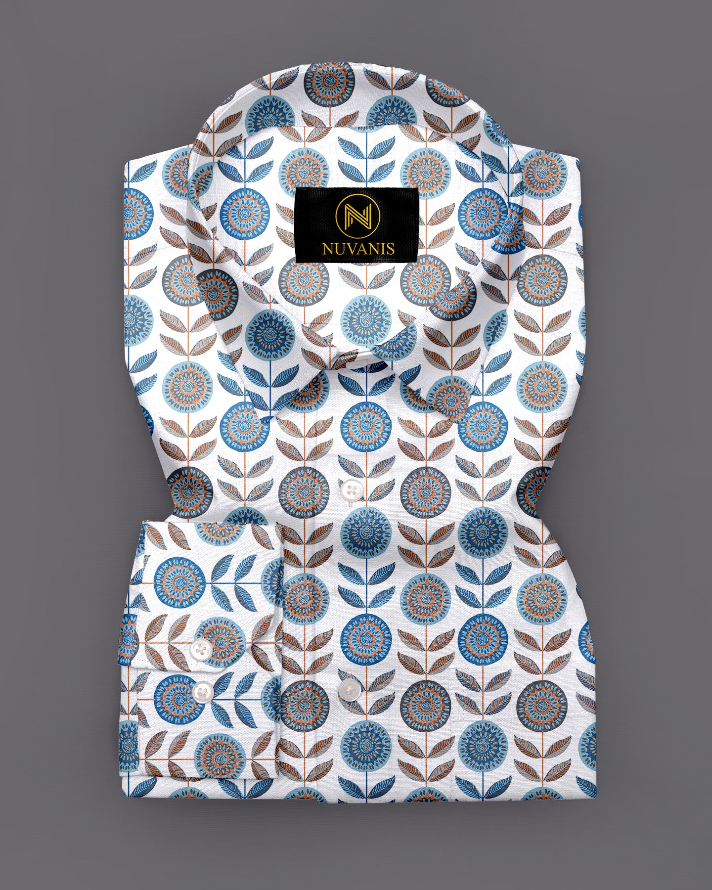 White Flower Printed Full Sleeve Shirt